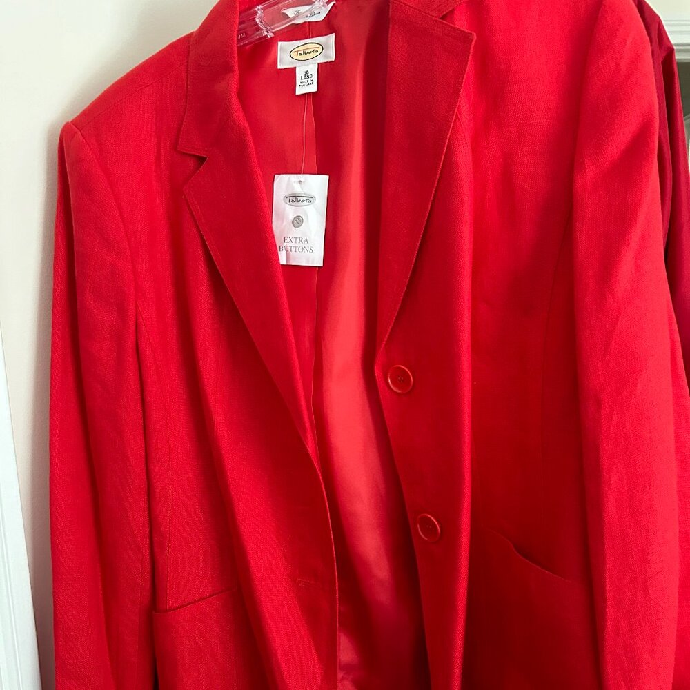 Red linen blazer and matching sleeveless dress.
